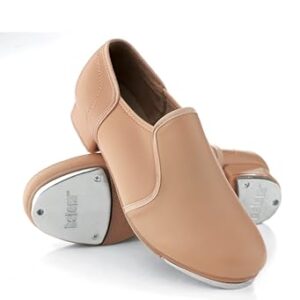 Balera Girls Tap Shoes Slip On Shoe with Leather and Stretch Inset Rubber Sole with Taps Caramel