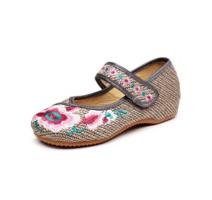 lazutom vintage chinese style women embroidered shoes mary jane flat casual ladies mary jane qipao dress shoes (eu 39, grey)