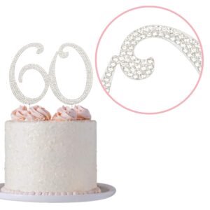 60 Cake Topper - Premium Silver Metal - 60th Birthday or Anniversary Party Sparkly Rhinestone Decoration Makes a Great Centerpiece - Now Protected in a Box