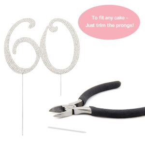 60 Cake Topper - Premium Silver Metal - 60th Birthday or Anniversary Party Sparkly Rhinestone Decoration Makes a Great Centerpiece - Now Protected in a Box