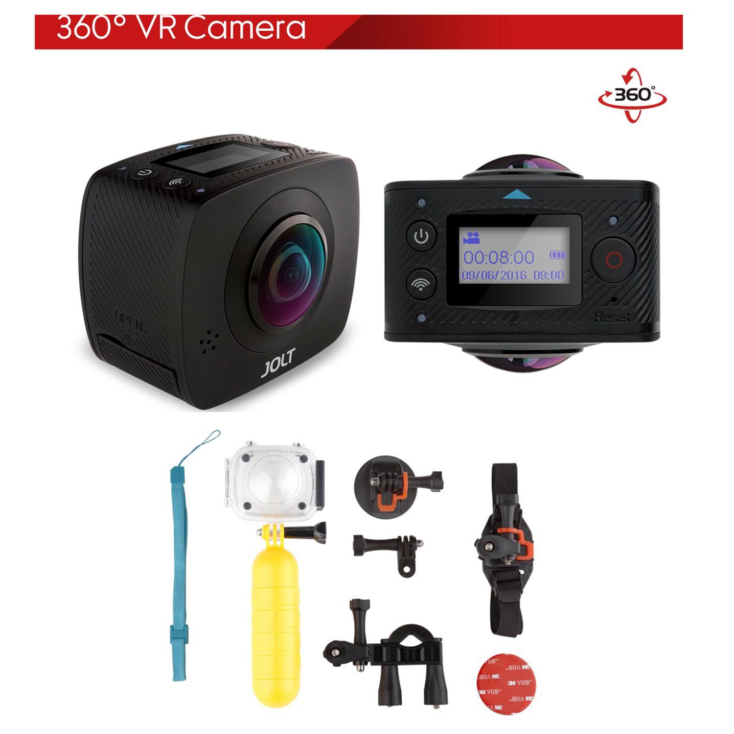 GIGABYTE JOLT Duo 360 Spherical VR WiFi Action Camera with Waterproof Case Kit