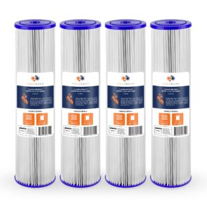 aquaboon whole house sediment water filter - 4.5 x 20 water filter - 5 micron pleated whole house water filter cartridge compatible w/aquapure ap810 2, pentek ecp5-bb, hydronix spc-45-1005 (4 pack)