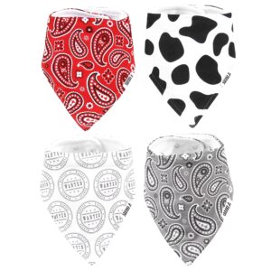 stadela 100% cotton baby bandana drool bibs for drooling and teething nursery burp cloths 4 pack unisex set for girl and boy – western baby cowboy cowgirl cow skin paisley wild west