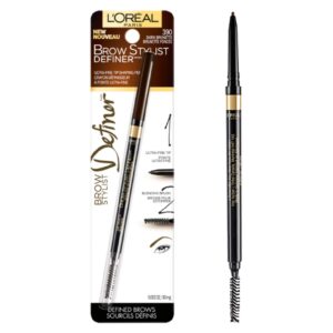 l'oreal paris makeup brow stylist definer waterproof eyebrow pencil, ultra-fine mechanical & retractable brow pencil, draws tiny brow hairs & fills in sparse areas & gaps, dark brunette, 0.003 oz.