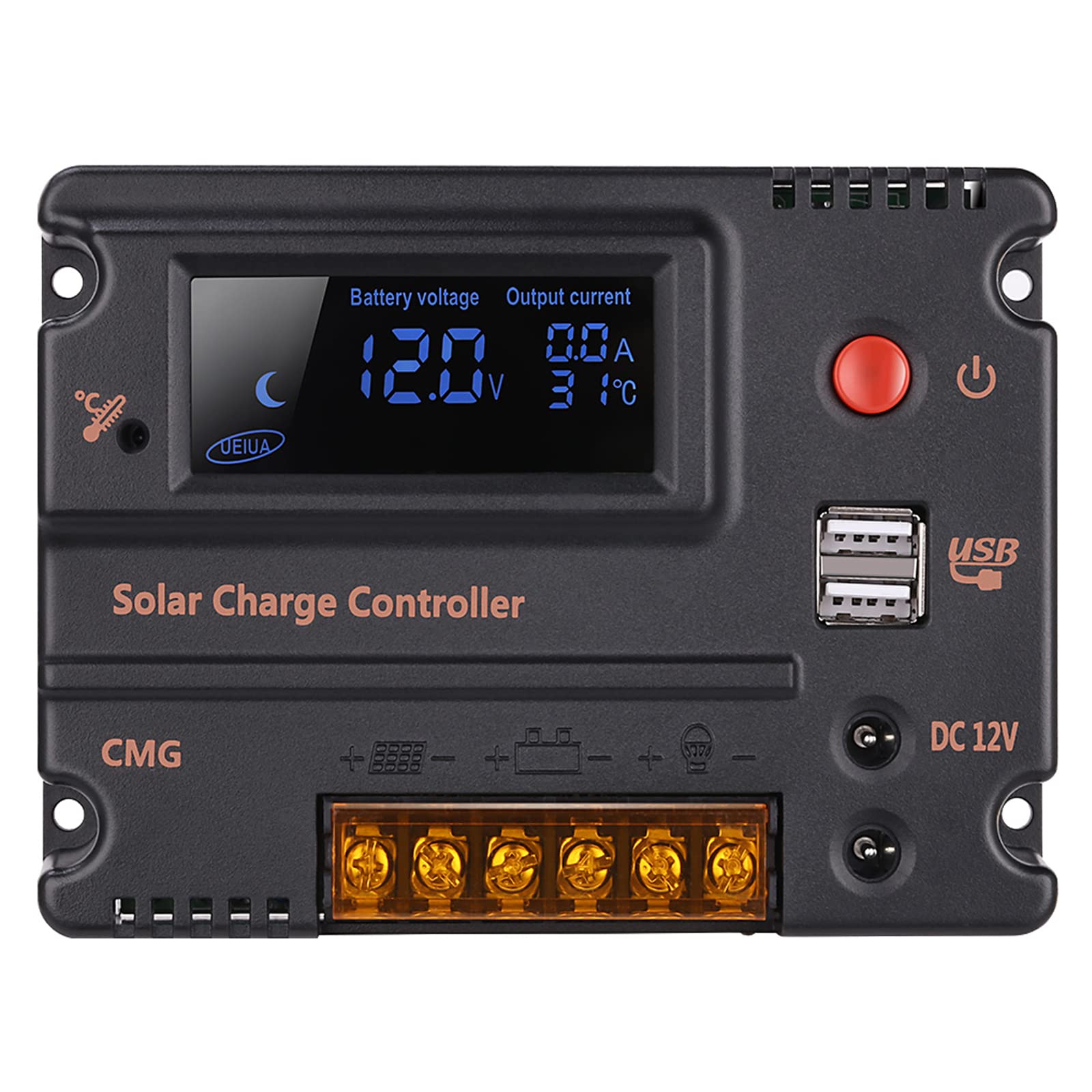 GHB 20A 12V 24V Solar Charge Controller Auto Switch LCD Solar Panel Battery Regulator Charge Controller Overload Protection Temperature Compensation