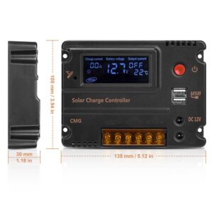 GHB 20A 12V 24V Solar Charge Controller Auto Switch LCD Solar Panel Battery Regulator Charge Controller Overload Protection Temperature Compensation