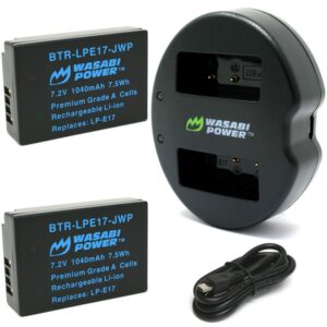 wasabi power lp-e17 battery (2-pack) and dual usb charger for canon lp-e17 and canon eos r10, eos rp, eos m6 mark ii, m6, m5, m3, eos rebel t8i, t7i, t6i, t6s, eos rebel sl3, sl2, eos 77d