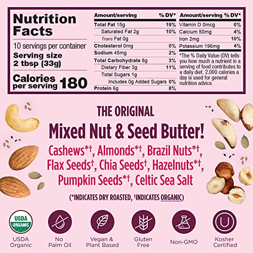 Organic Power Fuel Crunchy Nut Butter by NuttZo | 7 Nuts & Seeds Blend, Paleo, Non-GMO, Gluten-Free, Vegan, Kosher | 1g Sugar, 6g Protein | 26oz Jar