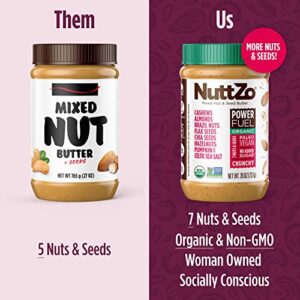 Organic Power Fuel Crunchy Nut Butter by NuttZo | 7 Nuts & Seeds Blend, Paleo, Non-GMO, Gluten-Free, Vegan, Kosher | 1g Sugar, 6g Protein | 26oz Jar