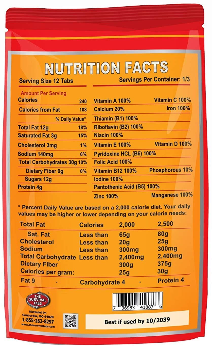 Survival Tabs 2 Day 24 Tabs Emergency Food Survival Food Meal Replacement MREs Gluten Free and Non-GMO 25 Years Shelf Life Long Term Food Storage - Strawberry Flavor