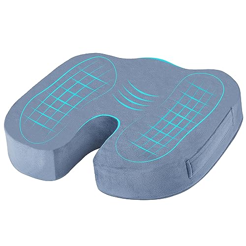 TheComfortZone Seat Cushion for Office Chair Memory Foam Coccyx Cushion Butt Pillow for Sciatica Tailbone & Back Pain Relief Long Sitting Office Desk Gaming Chair Car Seat Cushion Driving-Grey