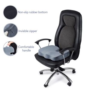 TheComfortZone Seat Cushion for Office Chair Memory Foam Coccyx Cushion Butt Pillow for Sciatica Tailbone & Back Pain Relief Long Sitting Office Desk Gaming Chair Car Seat Cushion Driving-Grey