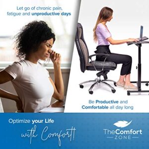 TheComfortZone Seat Cushion for Office Chair Memory Foam Coccyx Cushion Butt Pillow for Sciatica Tailbone & Back Pain Relief Long Sitting Office Desk Gaming Chair Car Seat Cushion Driving-Grey