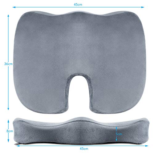 TheComfortZone Seat Cushion for Office Chair Memory Foam Coccyx Cushion Butt Pillow for Sciatica Tailbone & Back Pain Relief Long Sitting Office Desk Gaming Chair Car Seat Cushion Driving-Grey