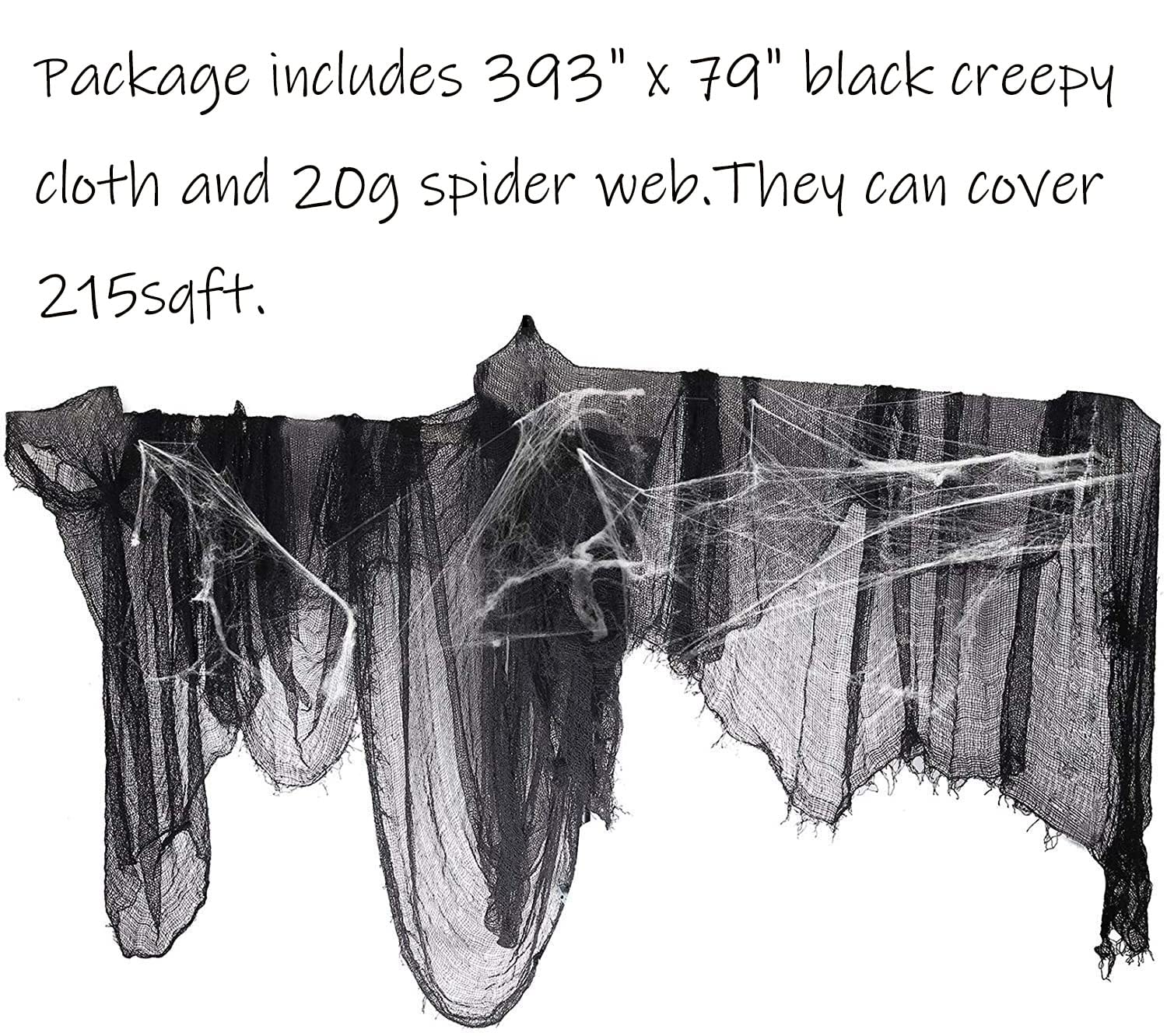 Moon Boat 393" x 79" Black Creepy Cloth + Spider Web - Halloween Decorations Haunted House Indoor Outdoor Party Decor