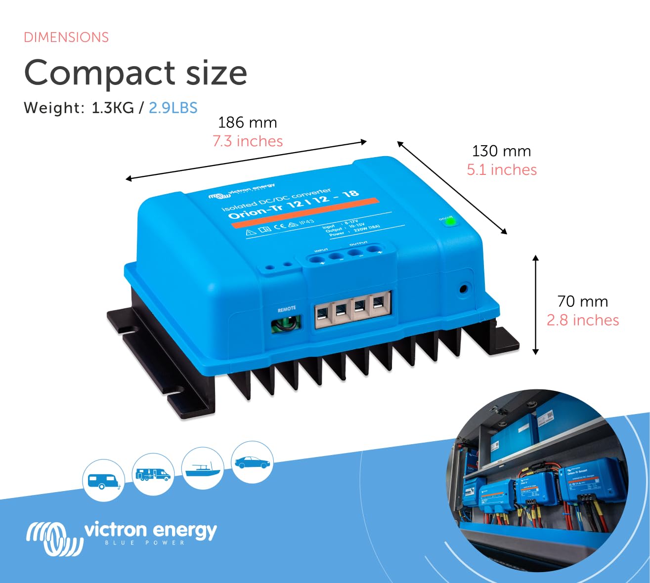 Victron Energy Orion-Tr IP43 12/12-Volt 18 amp 220-Watt Isolated DC-DC Converter