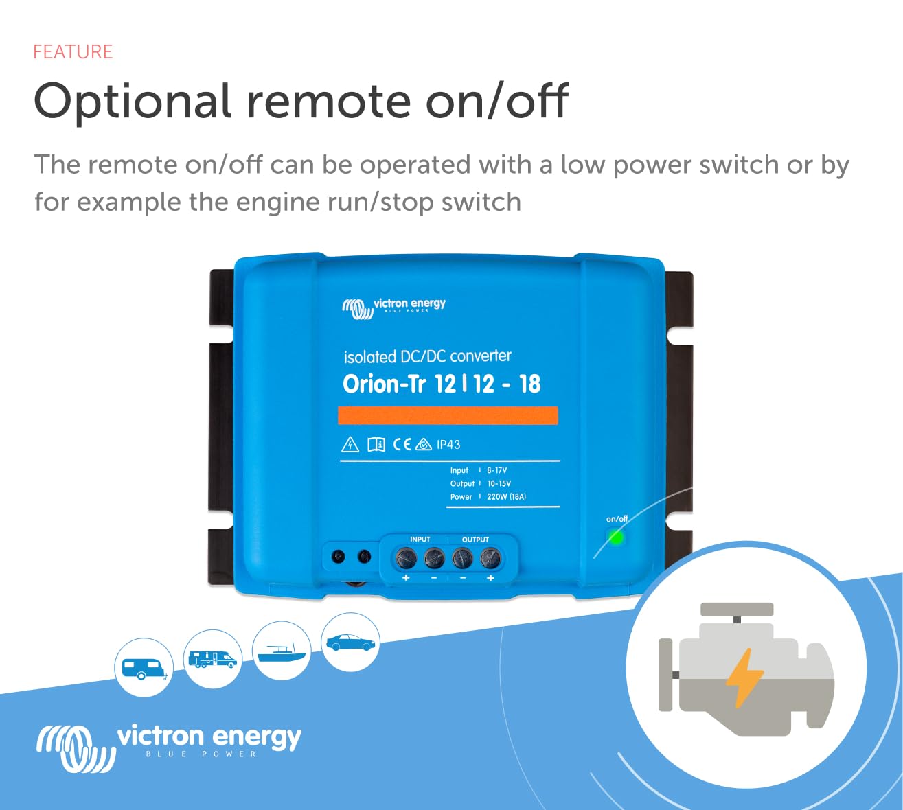 Victron Energy Orion-Tr IP43 12/12-Volt 18 amp 220-Watt Isolated DC-DC Converter