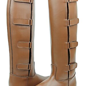 Hispar Women Ladies Spirit Polo Players Boots Tall Knee High Leather Equestrian - Tan 9 Plus Calf