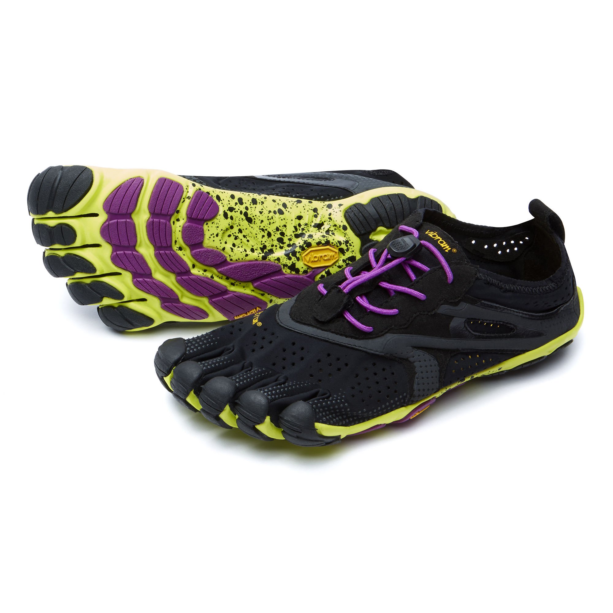 Vibram FiveFingers Women's V-Run Barefoot BLK/Yellow/Purple 35 & Toesock Bundle