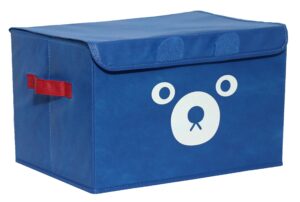 bear toy storage box large size for boys & girls - "16x12x10" toy chest organizer for kids - | collapsible | handles | flip-top lids | - fabric foldable bin for playroom - nursery room organization