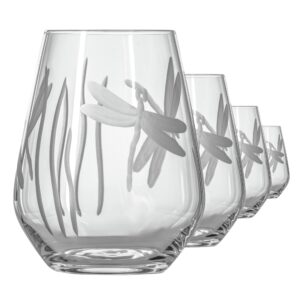 rolf glass dragonfly stemless wine glass 18oz - set of 4 tumbler wine glasses - lead-free glass - etched stemless wine glasses - made in the usa - a classic