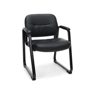 ofm ess-9015 bonded leather executive side chair with sled base, black, black