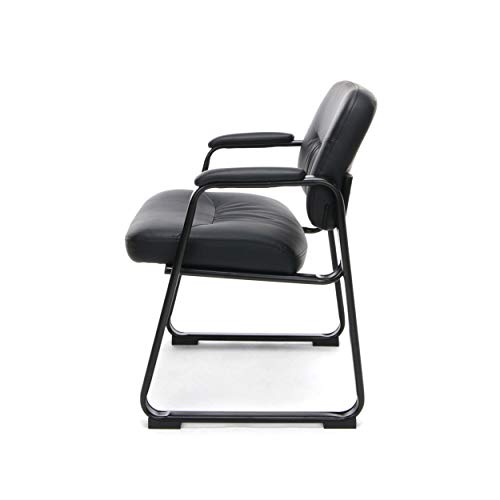 OFM ESS-9015 Bonded Leather Executive Side Chair with Sled Base, Black, Black