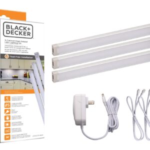 BLACK+DECKER LED Under Cabinet Lighting Kit, 3-Bars, 9 Inches Each, DIY Tool-Free Installation, Warm White, 2700K, 1080 Lumens, 15 Watts, Home Accent (LEDUC9-3WK)