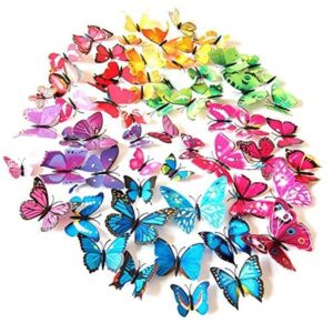 72pcs 3d butterfly wall decor stickers decorations for home, kitchen, nursery, room and party decorations, 6 colors and 4 sizes, removable and reusable (single wing)