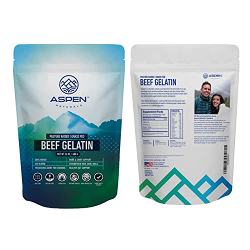 Aspen Naturals Grass Fed Beef Gelatin Powder. Pasture Raised, Grass-Fed Gelatin, Non-GMO, Paleo Friendly (24 oz). Unflavored Gelatin Powder. Easy to Mix Protein Supplement.