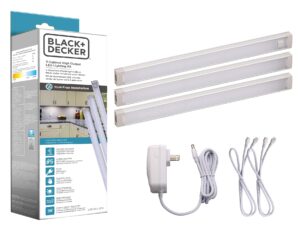 black+decker leduc9-3ck led under cabinet kit with motion sensor, dimmable kitchen accent lights, tool-free install, cool white 4000k, 9" length, 9"