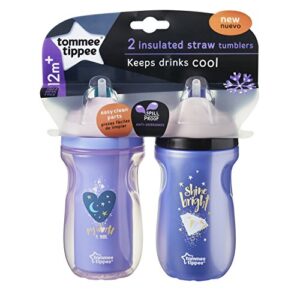 Tommee Tippee Insulated Toddler Straw Sippy Cup, 9-Ounce, 12+ Months – 2 Count (Colors Will Vary)