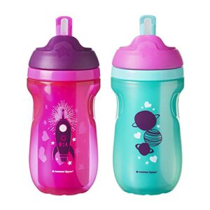 Tommee Tippee Insulated Toddler Straw Sippy Cup, 9-Ounce, 12+ Months – 2 Count (Colors Will Vary)