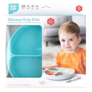 Bumkins Silicone Grip Dish, Suction Plate, Divided Plate, Baby Toddler Plate, BPA Free, Microwave Dishwasher Safe , Blue-GD, 1 Count