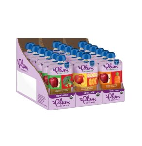 plum organics stage 2 organic baby food - fruit and veggie variety pack - 4 oz pouch (pack of 18) - organic fruit and vegetable baby food pouch