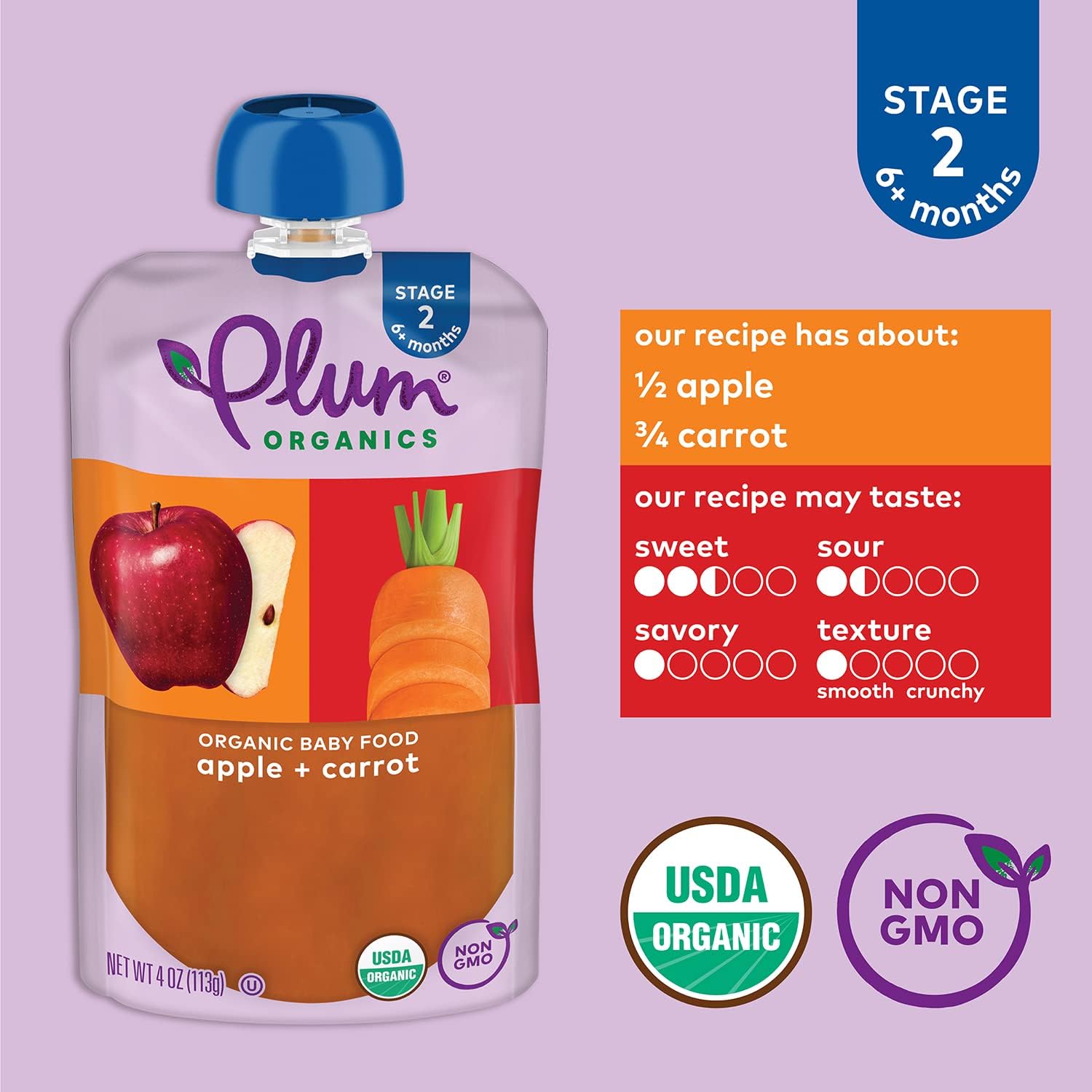 Plum Organics Stage 2 Organic Baby Food - Fruit and Veggie Variety Pack - 4 oz Pouch (Pack of 18) - Organic Fruit and Vegetable Baby Food Pouch