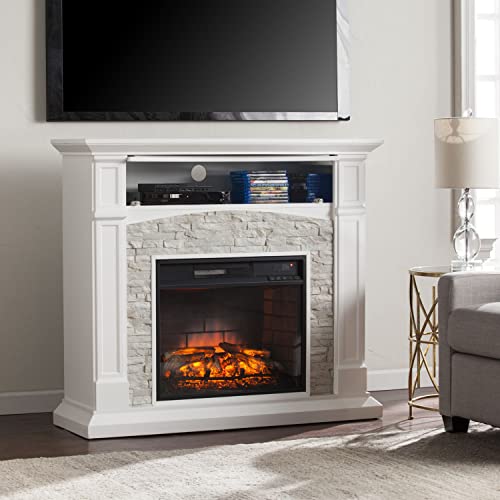 Southern Enterprises SEI Furniture Seneca Faux Stone Electric Fireplace TV Stand