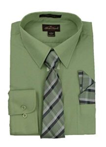 alberto danelli men's long sleeve dress shirt with matching tie and handkerchief, large / 16-16.5 neck -34/35 sleeve, pistachio