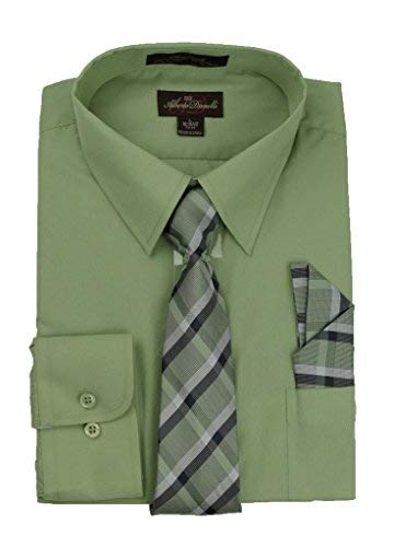 Alberto Danelli Men's Long Sleeve Dress Shirt with Matching Tie and Handkerchief, Large / 16-16.5 Neck -34/35 Sleeve, Pistachio