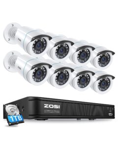 zosi h.265+ home security camera system with ai human vehicle detection, 5mp 3k lite 8 channel cctv dvr recorder and 8 x 1080p weatherproof bullet camera outdoor indoor, 80ft night vision, 1tb hdd