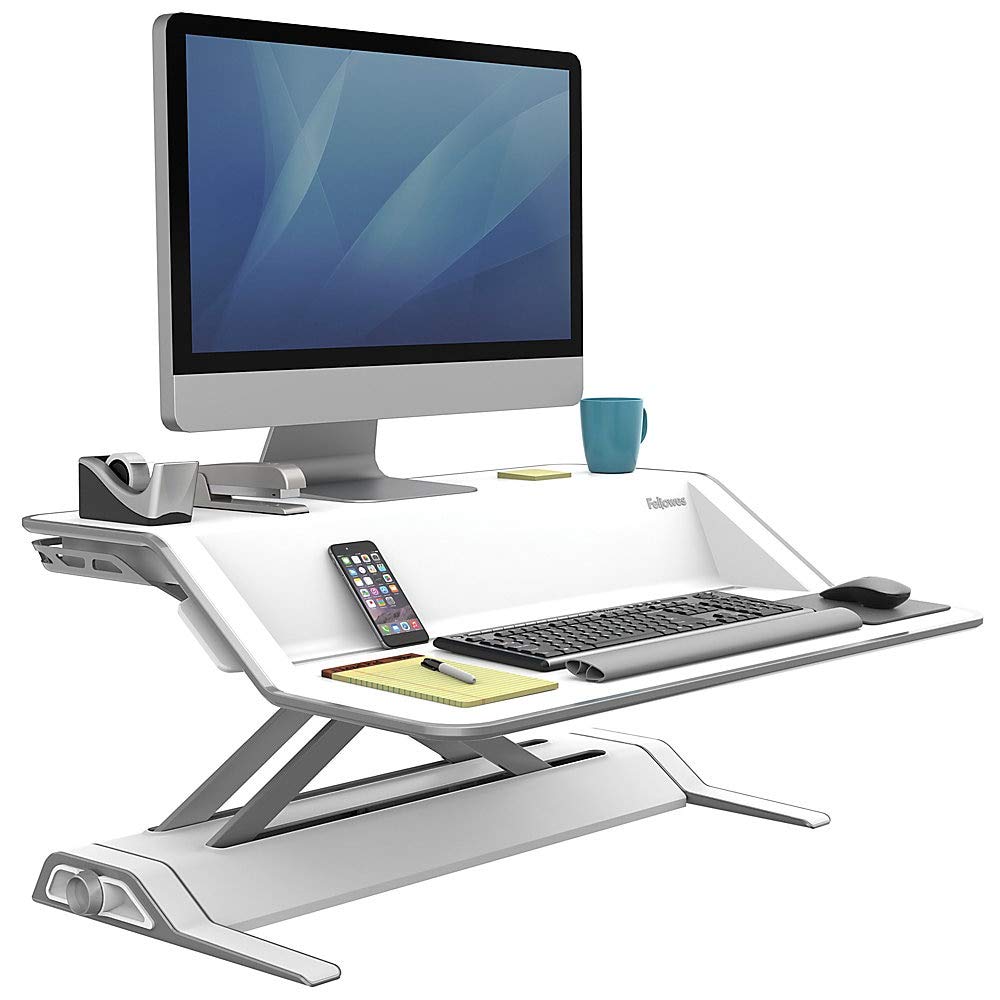 Fellowes Lotus Sit-Stand Workstation Desk, Adjustable, Pre-Assembled, White