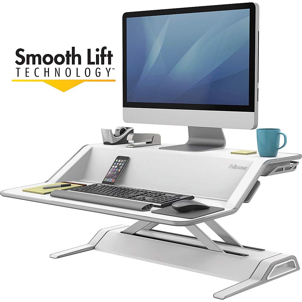 Fellowes Lotus Sit-Stand Workstation Desk, Adjustable, Pre-Assembled, White