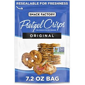 snack factory original pretzel crisps, non-gmo, 7.2 oz resealable bag