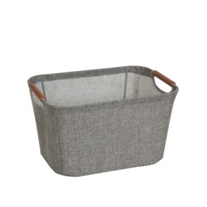 household essentials 623 small tapered soft-side storage bin with wood handles, gray, grey