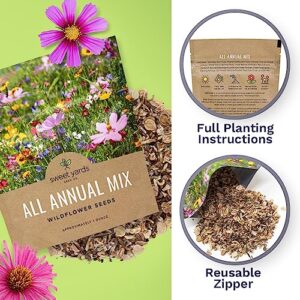 Wildflower Seeds Annual Quick Blooming Mix - Large 1 Ounce Packet Over 7,500 Open Pollinated Seeds