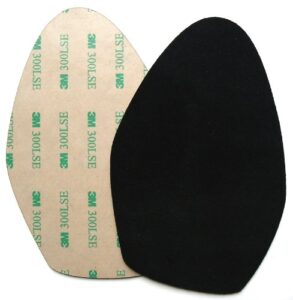 stick-on suede soles for high-heeled shoes, with industrial-strength adhesive backing. resole old dance shoes or convert your favorite heels to perfect dance shoes. [suede-la-black-r03]