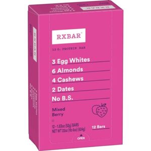 rxbar protein bars, protein snack, snack bars, mixed berry, 12 count (pack of 1)