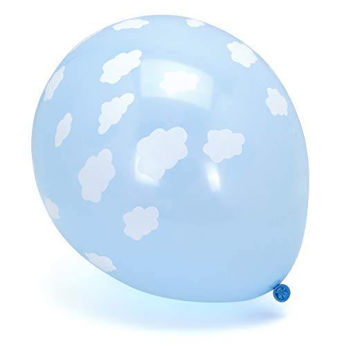 Bastex 10 White Cloud Latex Balloons. Blue Sky Printed Balloon for Baby Shower, Birthday Party and More