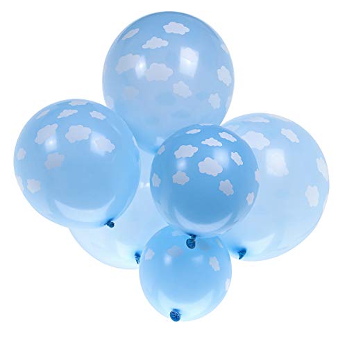 Bastex 10 White Cloud Latex Balloons. Blue Sky Printed Balloon for Baby Shower, Birthday Party and More