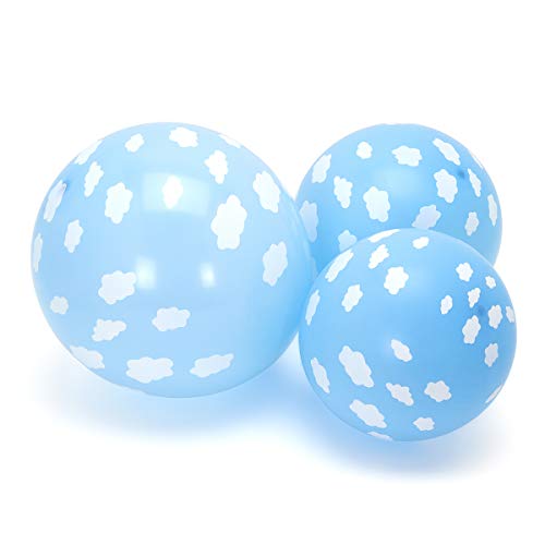 Bastex 10 White Cloud Latex Balloons. Blue Sky Printed Balloon for Baby Shower, Birthday Party and More
